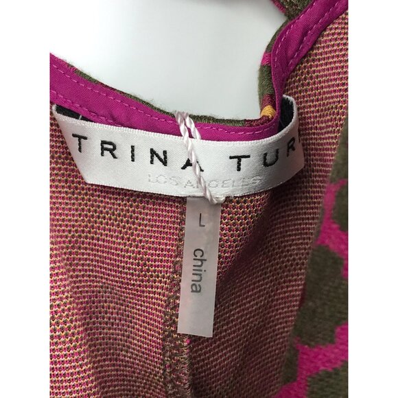 Trina Turk Floral A Line Mock Neck Criss Cross Strap Back Knit Dress Large NEW - Picture 8 of 8